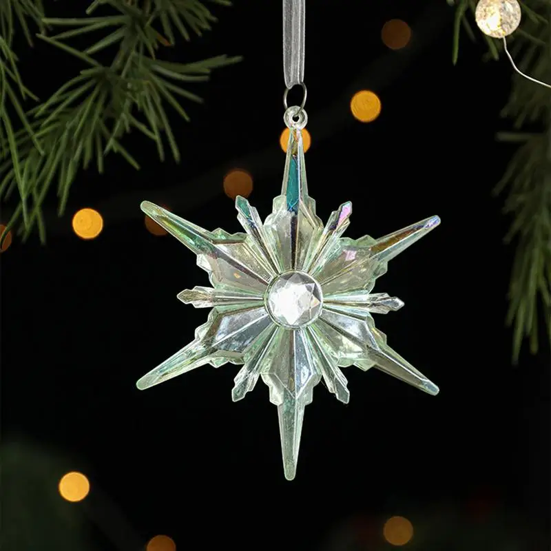 Snowflakes Christmas Tree Decorations Deer Figurines Pendants 2D Iridescent Acrylic SnowFlake Stars Winter Ornaments For Indoor