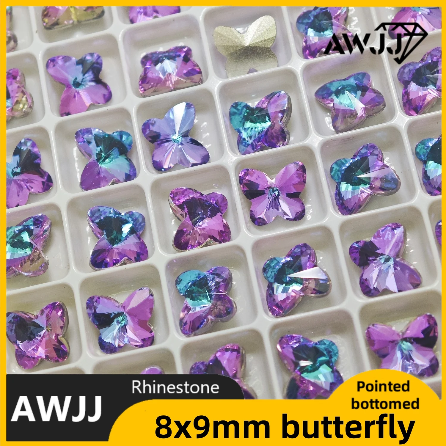 Gemas clásicas de decoración con fondo puntiagudo de cristal en forma de mariposa, 7x8mm, utilizadas para pendientes, collares, accesorios de joyería para uñas