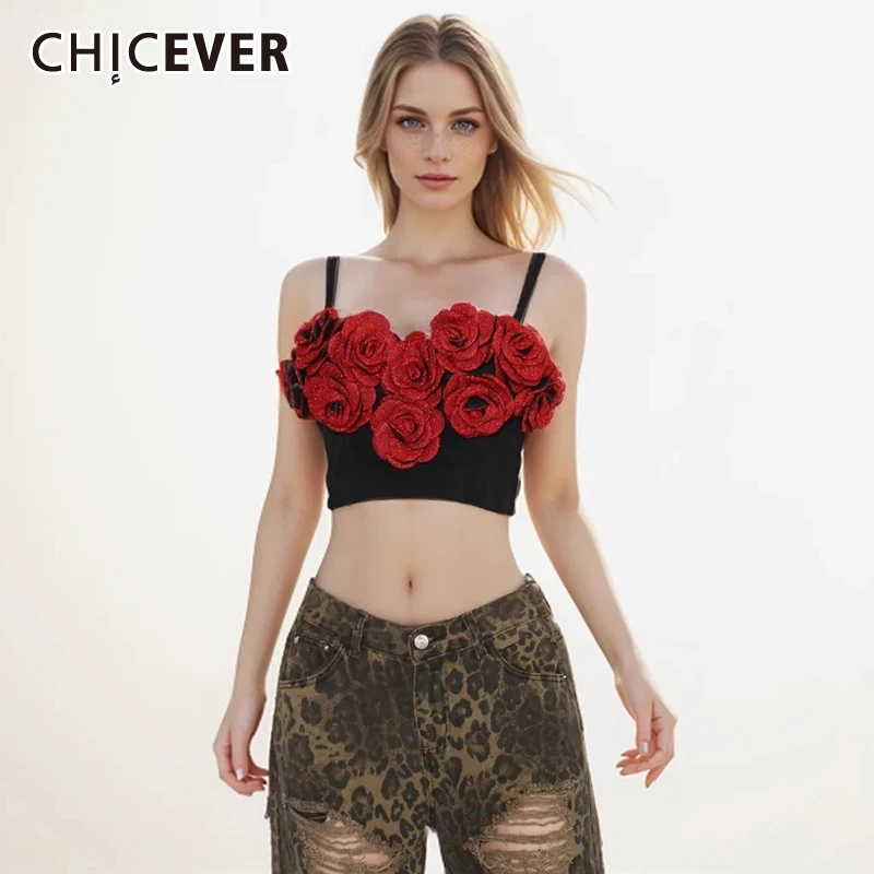 

CHICEVER Spliced Appliques Tank Tops For Women Square Collar Sleeveless Backless Summer Chic Colorblock Slimming Vests Female