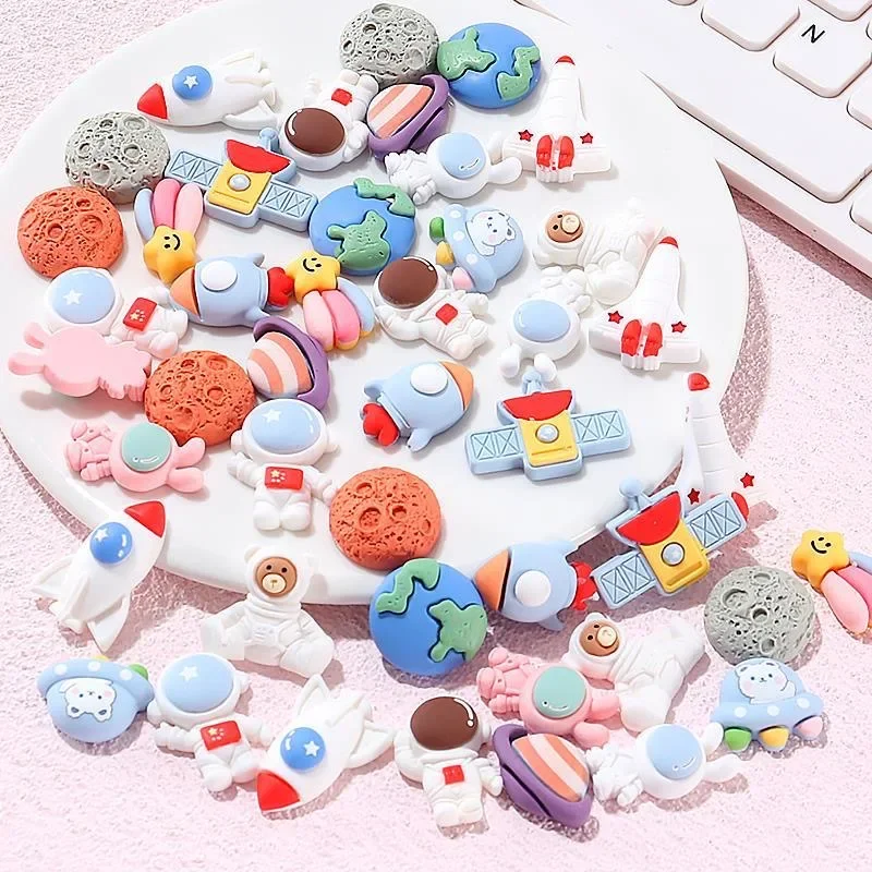 

Resin 3D Cartoon aerospace astronaut series earth rocket satellite 10pcs Scrapbook Crafts DIY Accessory Decor Figurines