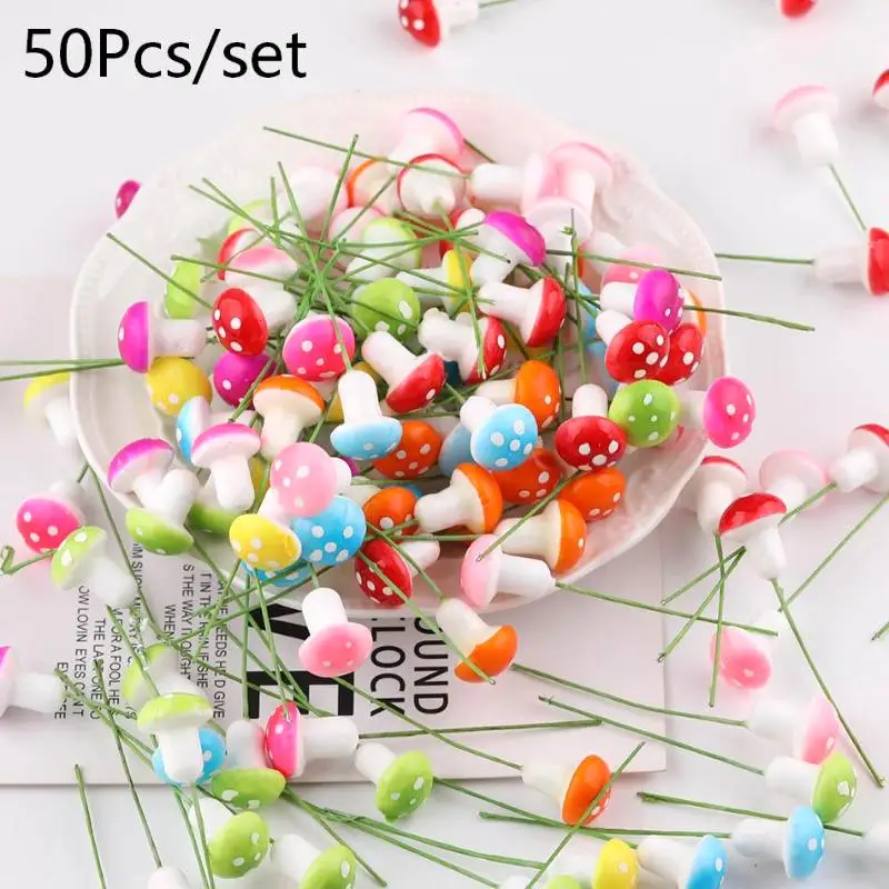 ⑧ 50pcs Colorful Mini Foam Mushroom Artificial Plant Ornaments For Bonsai Pots Fairy Garden Micro Landscape DIY Craft Decor