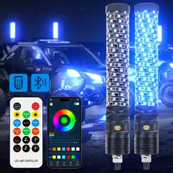 2PCS 1FT Fat Bluetooth Remote Control Colorful Spiral LED Whip Lights Lighted Antenna Whips for ATV Polaris RZR Flagpole Lamp