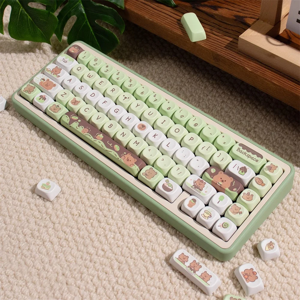 95/132 Keys Cute Green Bear Dessert Theme PBT Keycaps MOA Profile Dye-Subbed Keycap For Mechanical Keyboard Key caps Girls Gift