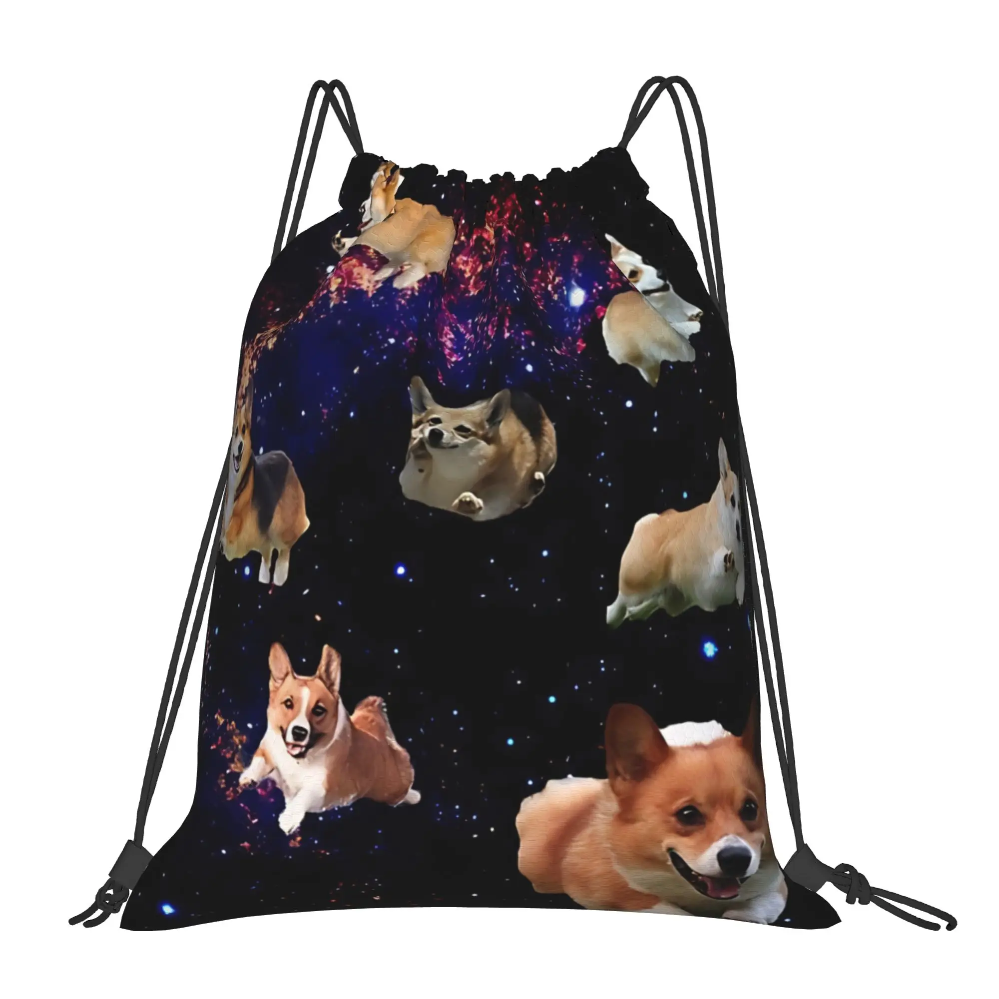 Dog meme Space Corgis Portable Hiking Riding Gym Drawstring Storage Sporty Backpacks