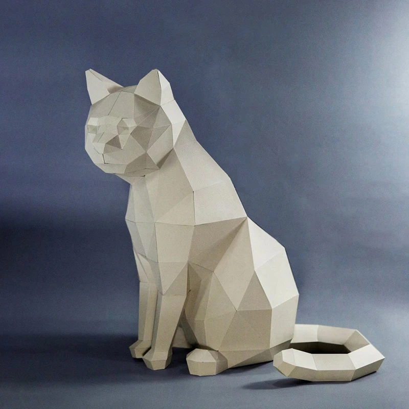 30cm White Cat Paper Model Origami 3D Papercraft Home Hallway Party Ornaments Room Decor Art Decorations DIY Puzzles Toys