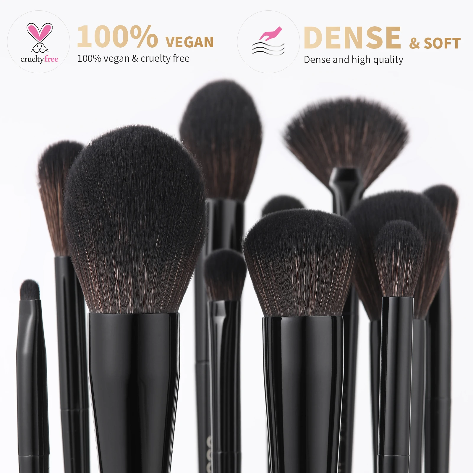 Docolor OBSIDIAN Makeup Brush Set 15Pcs Foundation Eyeshadow Synthetic Powder Contour Blush Concealer Blending Eyeliner Eyebrow