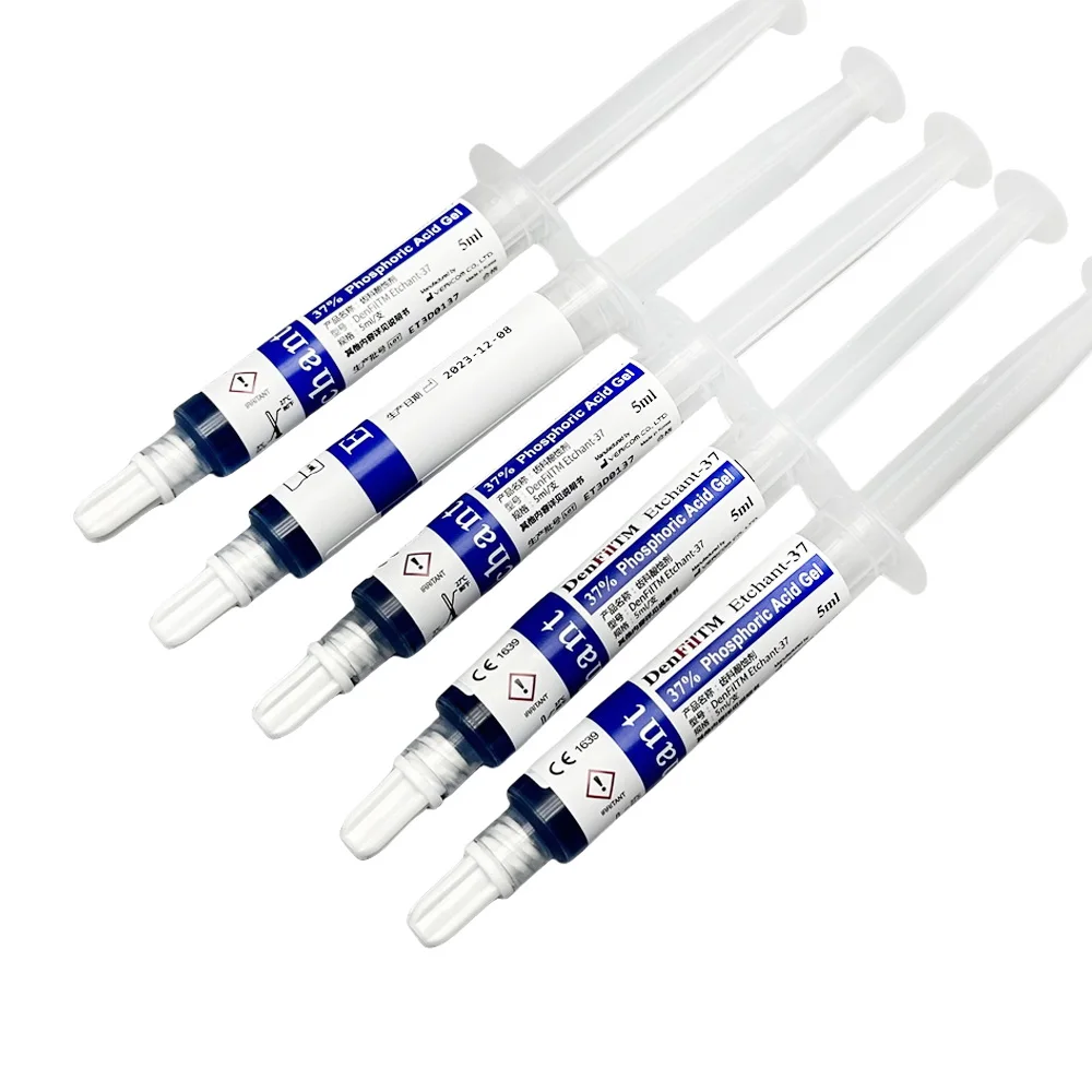 5Pcs Dental Acid Etch Etching Gel 37% Phosphoric 5ml/syringe Dentist Adhesive Material Etchant Gel Agent Bond Teeth Glue