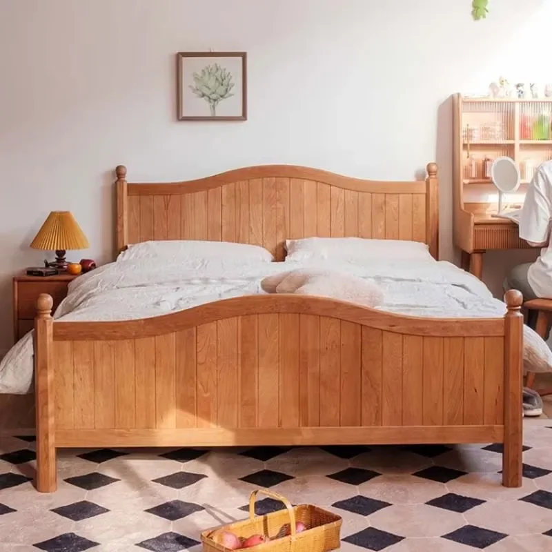 Bonita plataforma de cama alta nórdica, estribo elegante y moderno de madera maciza, marco de cama de lujo, juegos de dormitorio, muebles Letto Moderno para el hogar