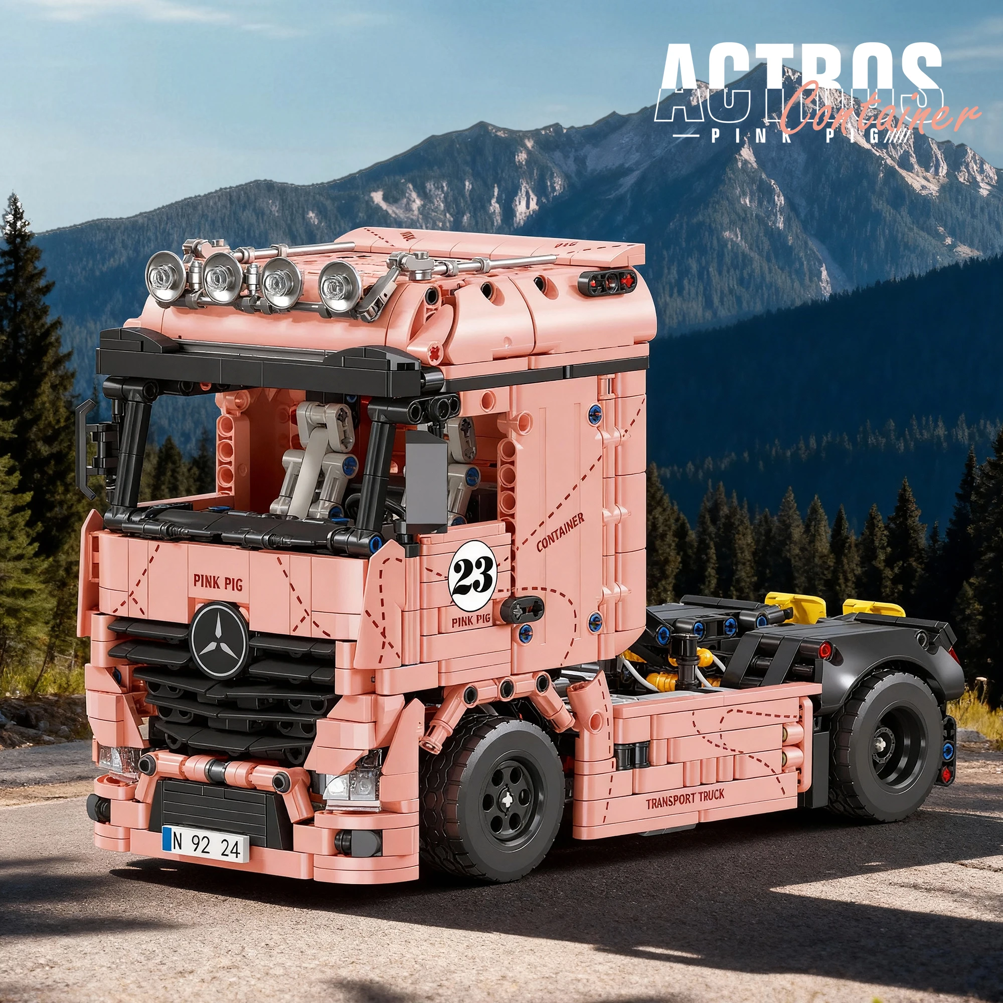 

1296PCS Pink Transport Truck Building Blocks Heavy Truck Bricks Car Model Toys Vehicle Ornaments Boys Teens Adult Birthday Gifts