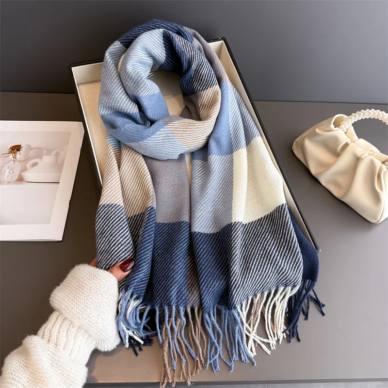

2026 New Scarf Cashmere Plaid Fringe Winter Warm Scarves Thick Cozy Shawl Wrap Classic Neck Scarf for Ladies Office Wear Gift