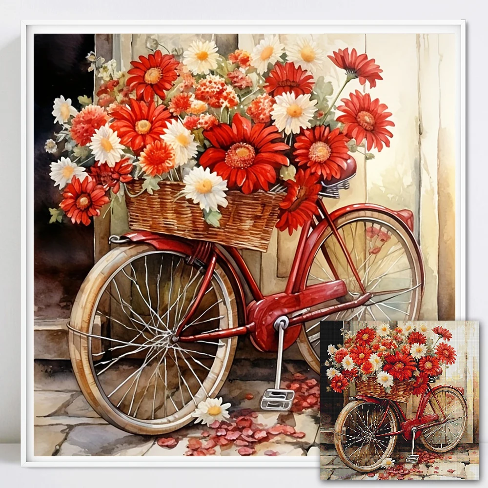Flower Diamond Painting Set Full Square Round Mosaic Bycile Handmade Gift Room Decoration