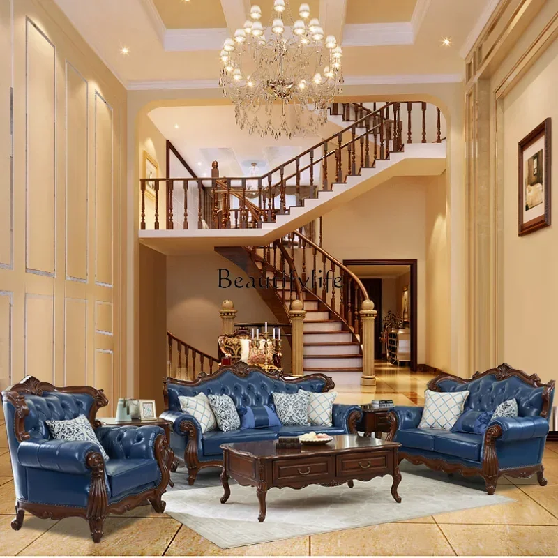 

10Американский диван из воловьей кожи из цельного дерева, вилла в европейском стиле, большая квартира, ретро, высококачественная кожаL