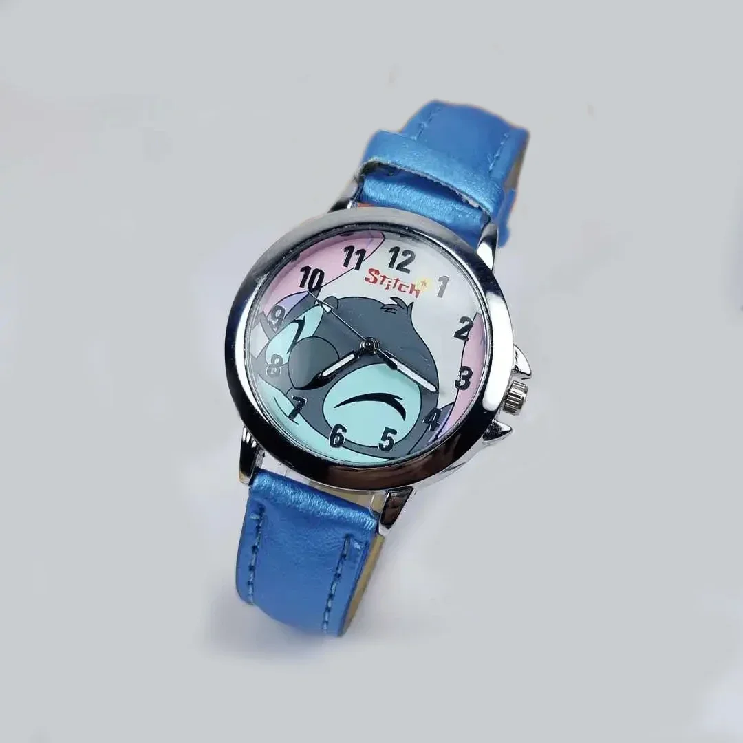 Disney Cartoon Stitch Children\'s Watches Girls Leather Strap Women Watch Kids Ladies Waterproof Clock