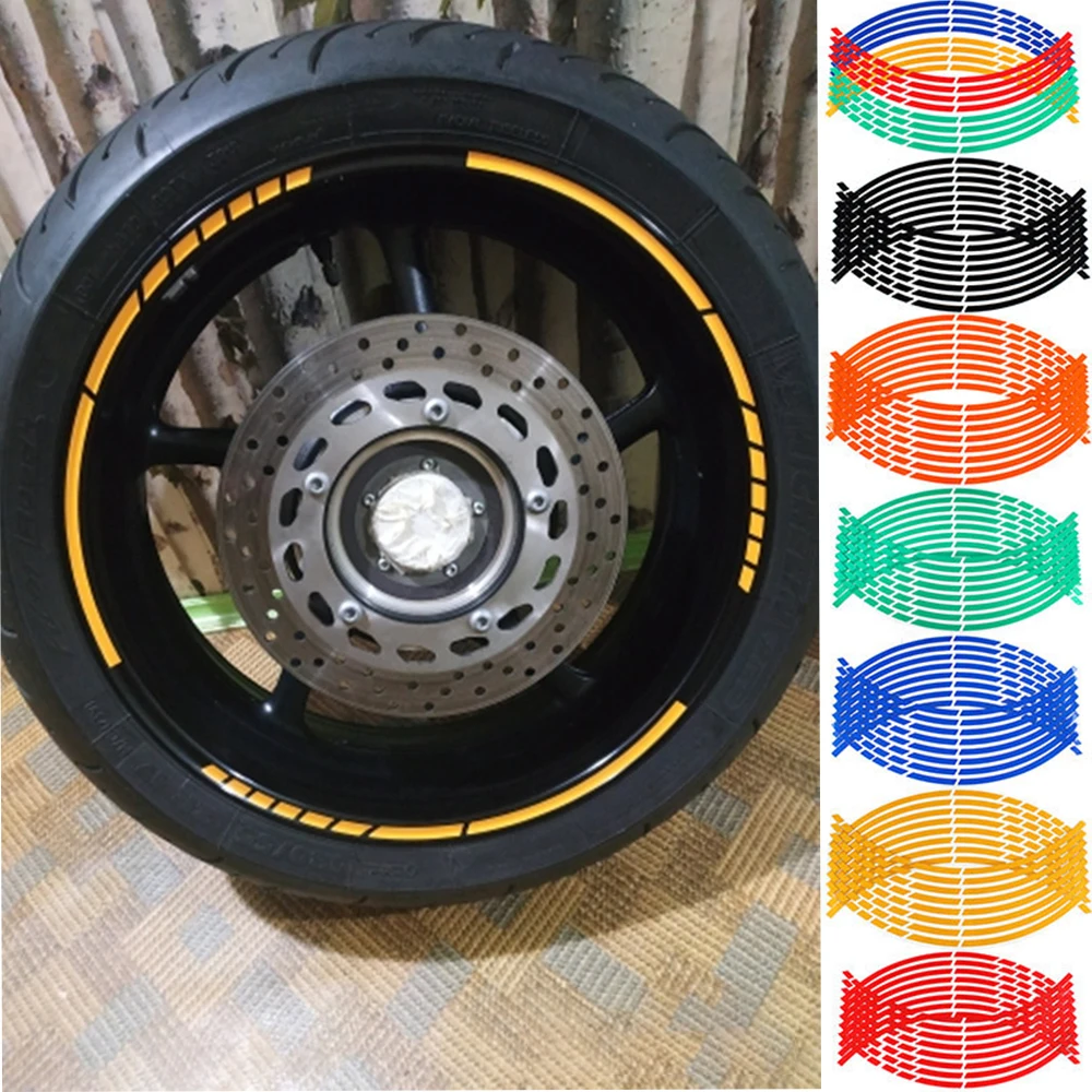 16 pièces 17 "18" bandes moto roue autocollants voiture bande réfléchissante jante moto vélo Auto décalcomanies universelles