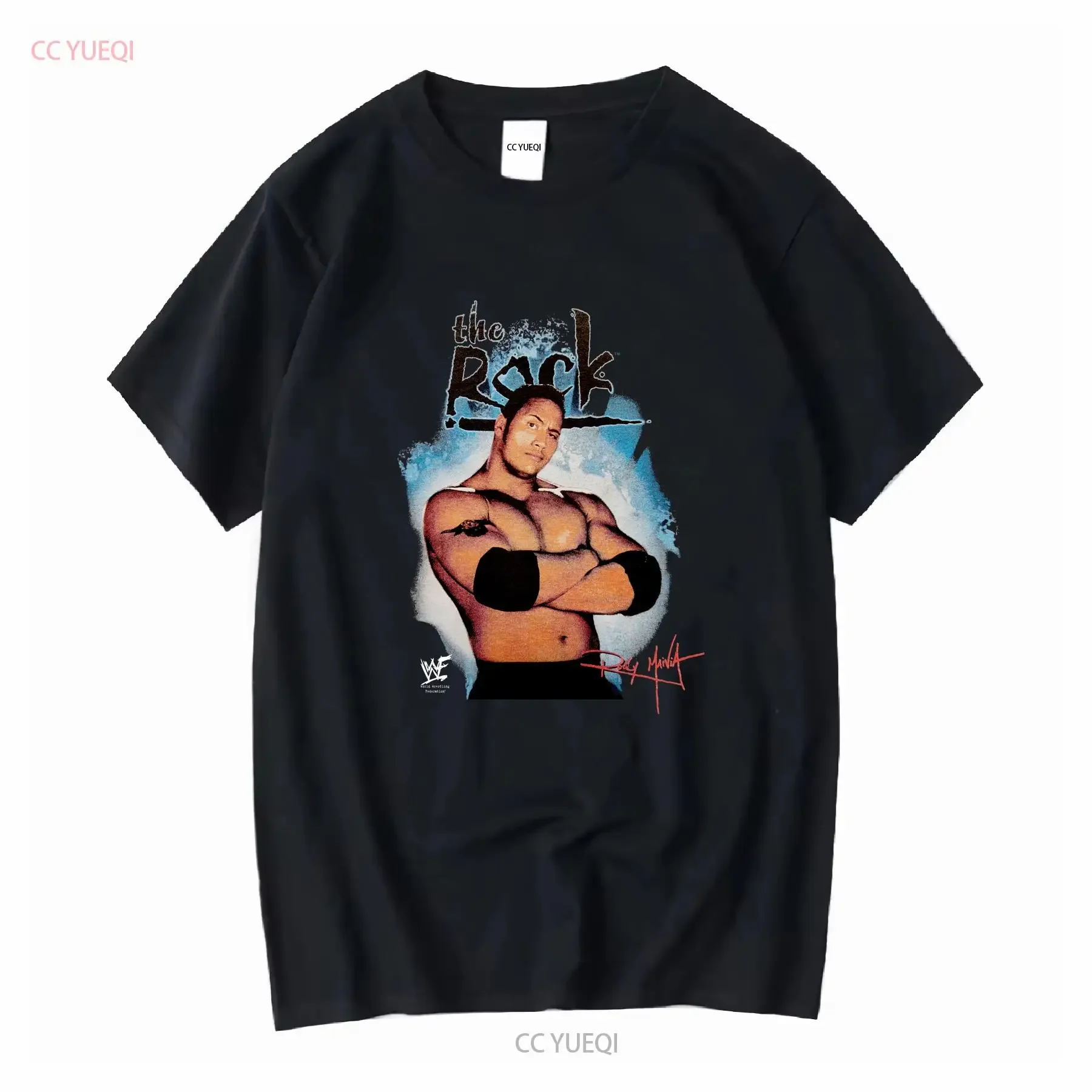 The Rock Dwayne Johnson camiseta VINTAGE 90 s WWF 1998 negro hombres tamaño medio vintage lavado transpirable homme cómodo Unisex