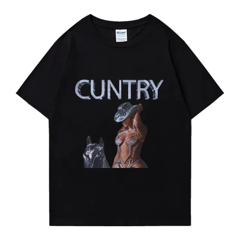 Singer Cuntry Beyonce music print T shirt 2024 Men Women funny summer Oversized short sleeve T-shirts Unisex 100% Cotton Tops