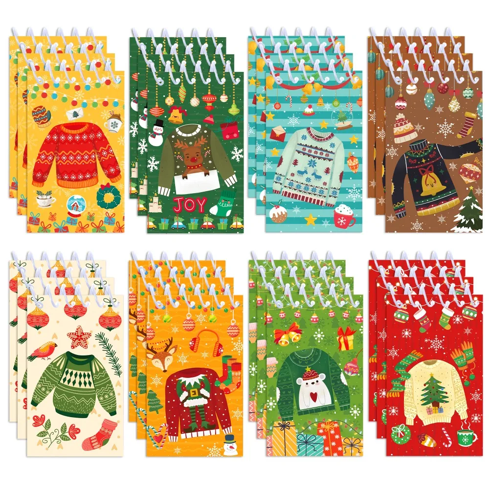 

8PCS Coil Binding Christmas Notebook Mini Size Multiple Styles Santa Claus Notebook Spiral Design Holiday Notebook