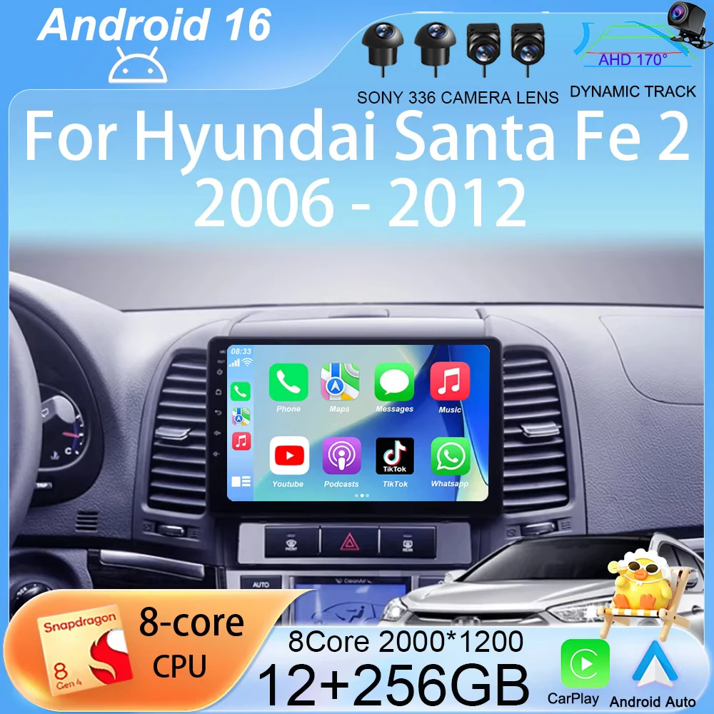 Android 16 DSP Car Radio Multimidia Video Player Navigation GPS For Hyundai Santa Fe 2 2006 - 2012 2din Head Unit Carplay