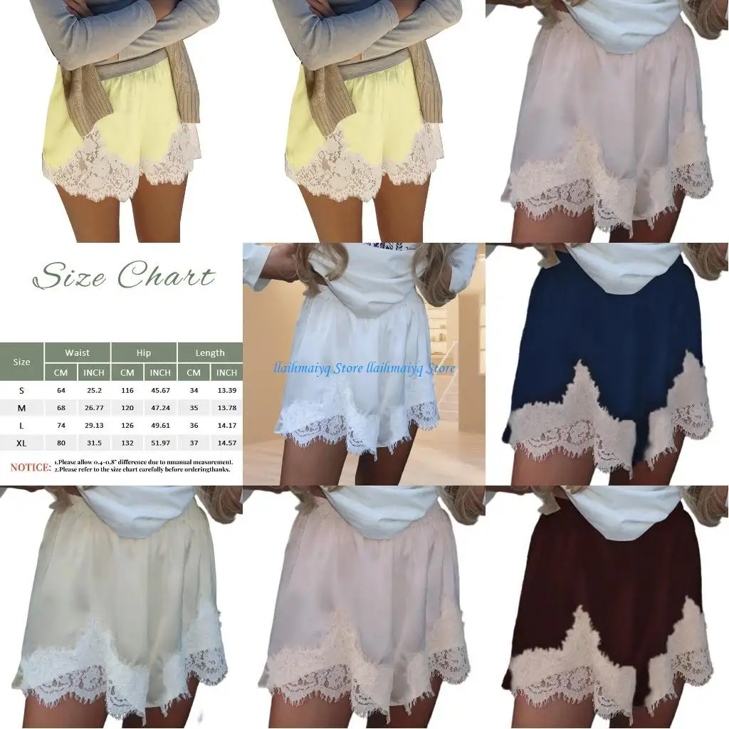 

573B Women Satin Silk Lace Shorts Low Rise Micro Mini Shorts Lounge Half Slip Pj Bottoms French Knickers
