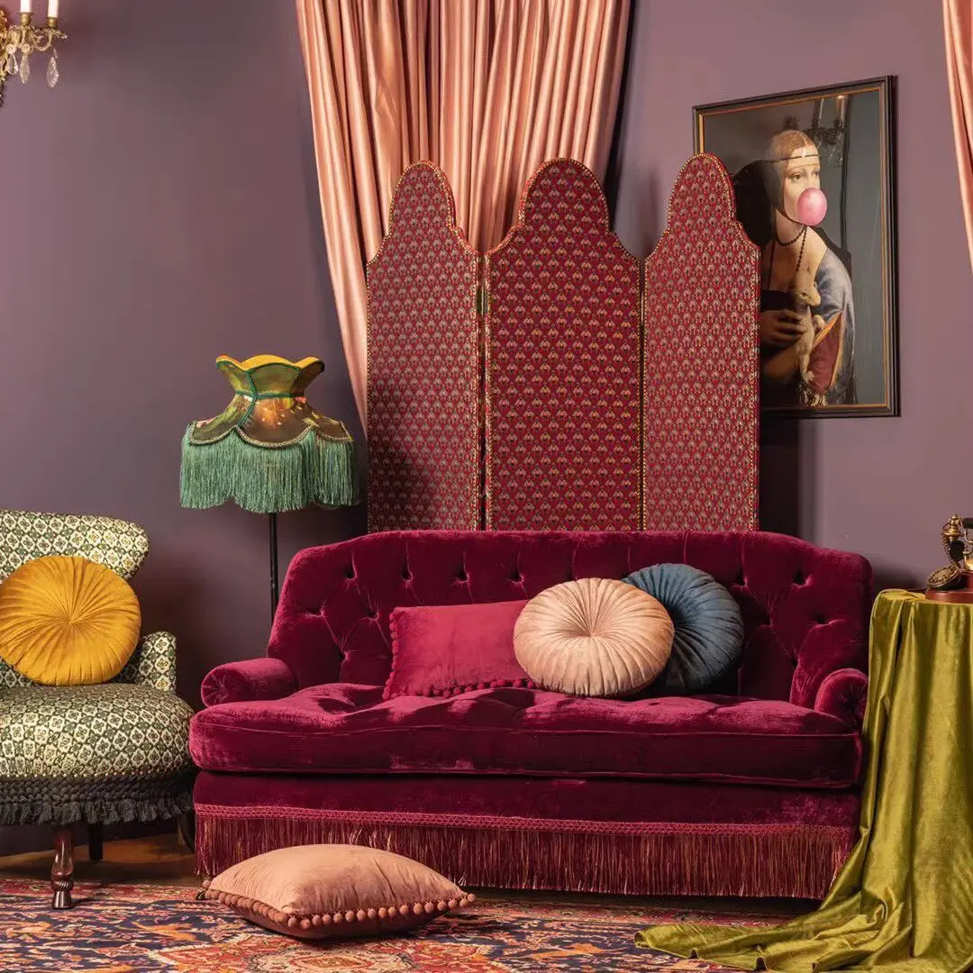 Retro sofa, double French buckle antique sofa