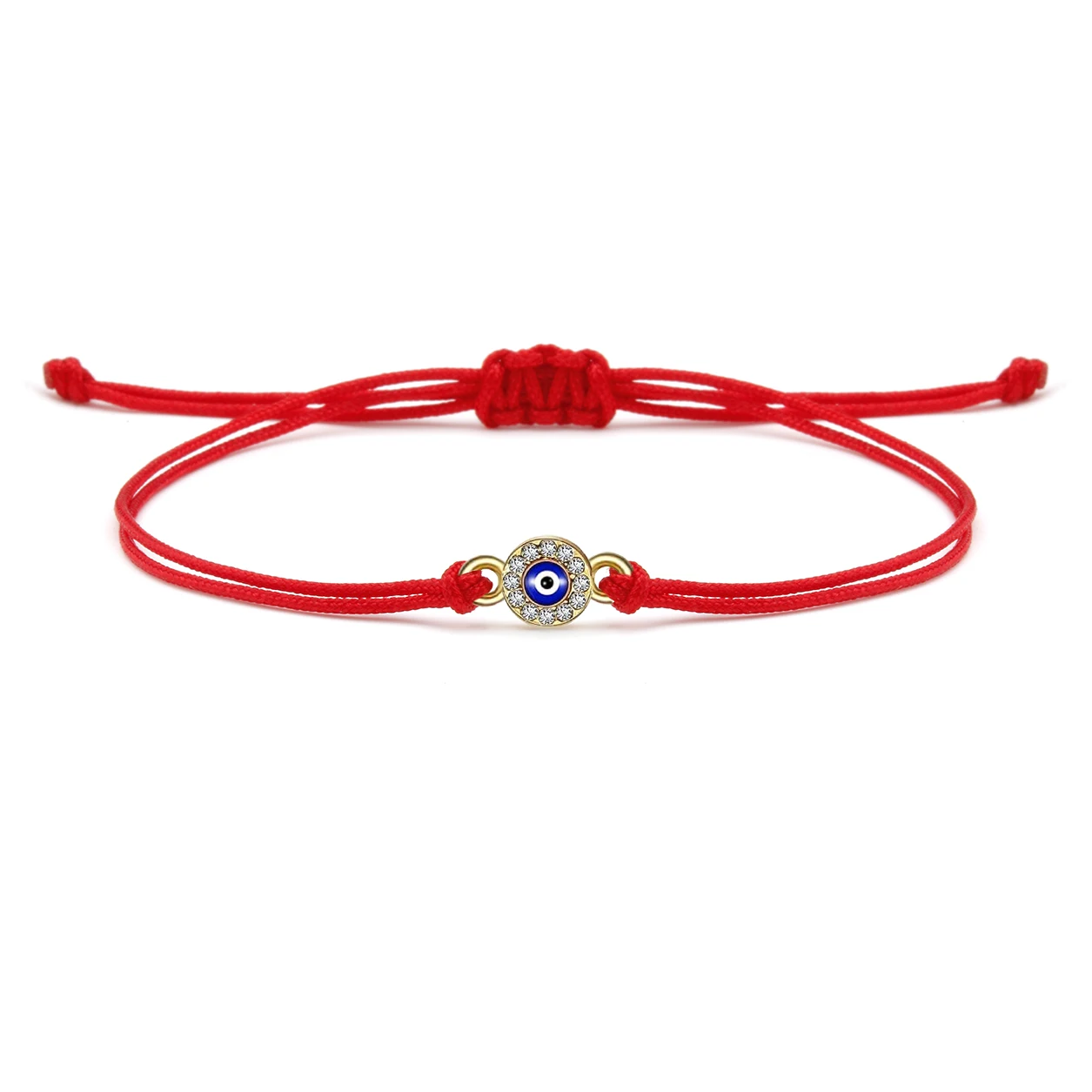 Zinc Alloy Rhinestone Crystal Turkish Round Nazar Evil Eye Lucky Charm Bracelet Women New Fashion Red String Handmade Jewelry