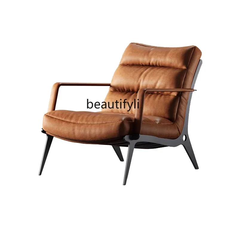 

zxqLeather single sofa chair light luxury high-end hotel Italian living room leisure chair