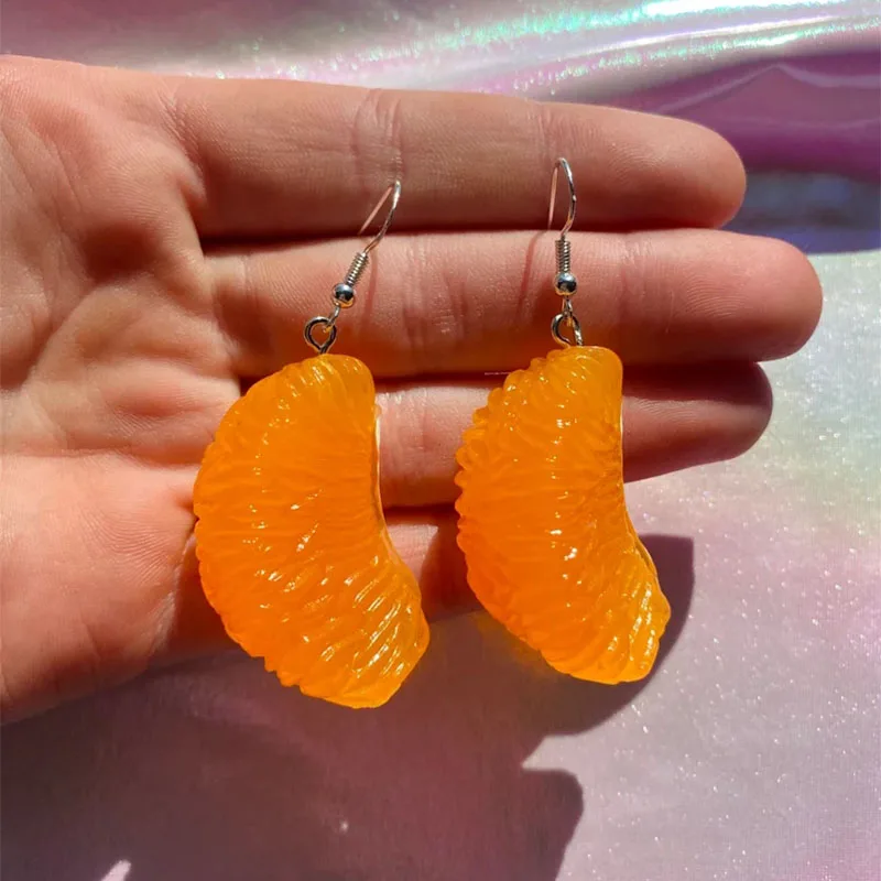 3D juicy mandarin orange slice earrings dangle earrings novelty earrings hypoallergenic