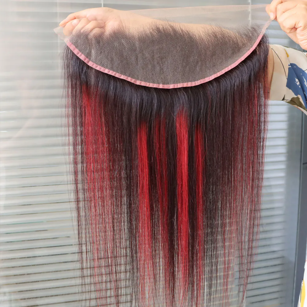 الجملة البرازيلي البيانو أومبير تسليط الضوء على 1b الأحمر إغلاق أمامي 4x4 5x5 13x4 13x6 عذراء ريمي الشعر البشري الدانتيل إغلاق أمامي