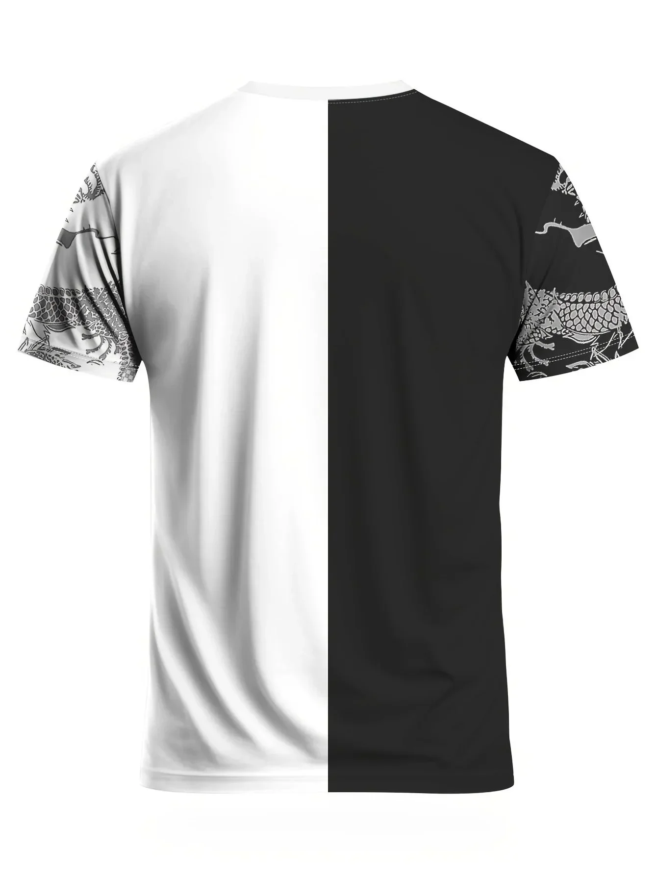 2026 Fashion Men Black White Split Dragon Soccer T-Shirt 3D Full Print Football Short Sleeve Tee Casual Sports Fan Tops
