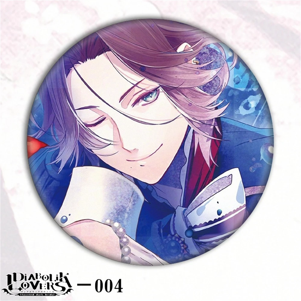 58mm Anime DIABOLIK LOVERS 고모리 유이 사카마키 레이지 코스프레 의상 배지 핀 SPTE Tinplate Brooch ﻿   프롭 길프