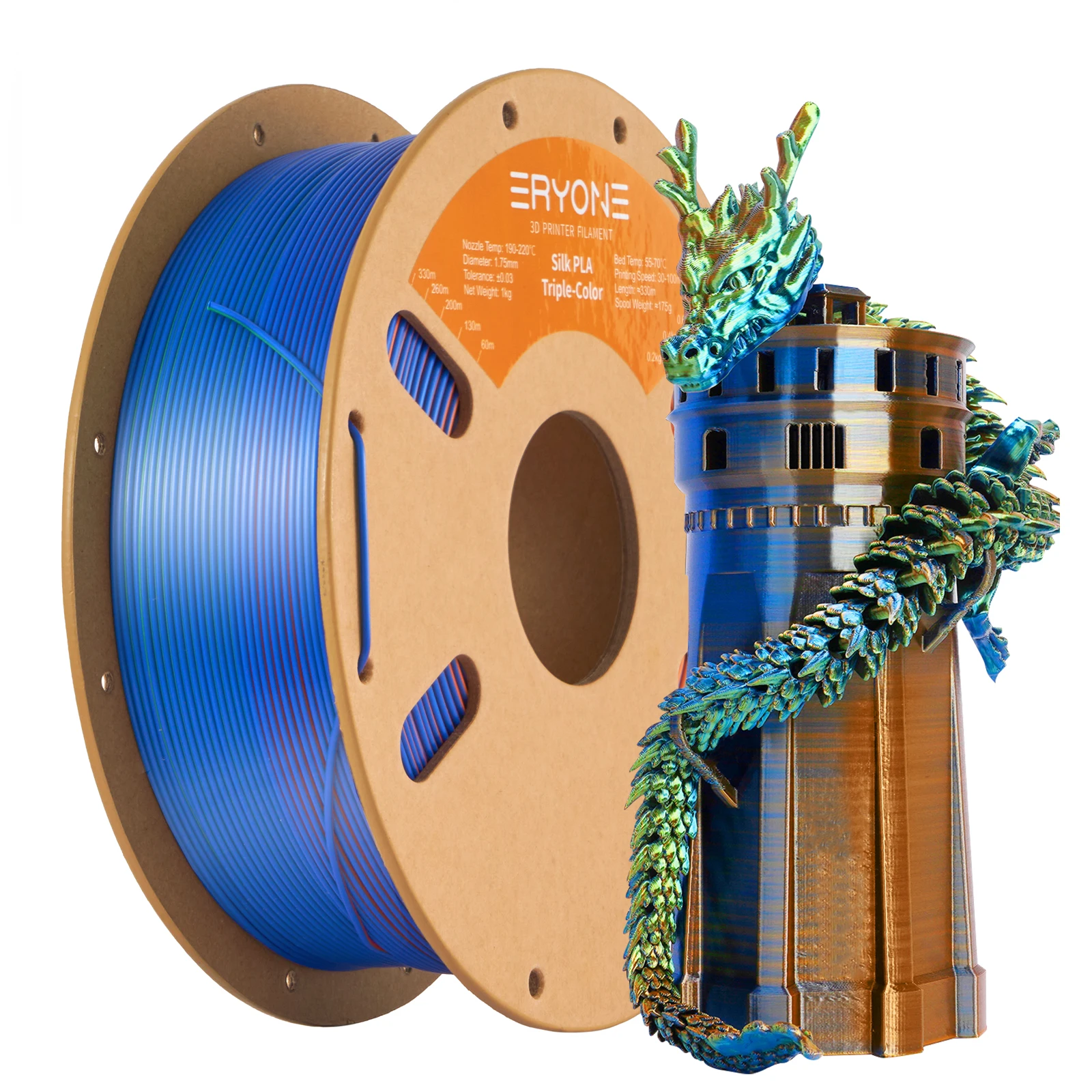 Eryone Promotion Tri-Color Coextrusion Seide Seide PLA Serie 1.75 mm 1 kg für 3D-Druck FDM-Drucker Schnelle Lieferung Neuankömmling
