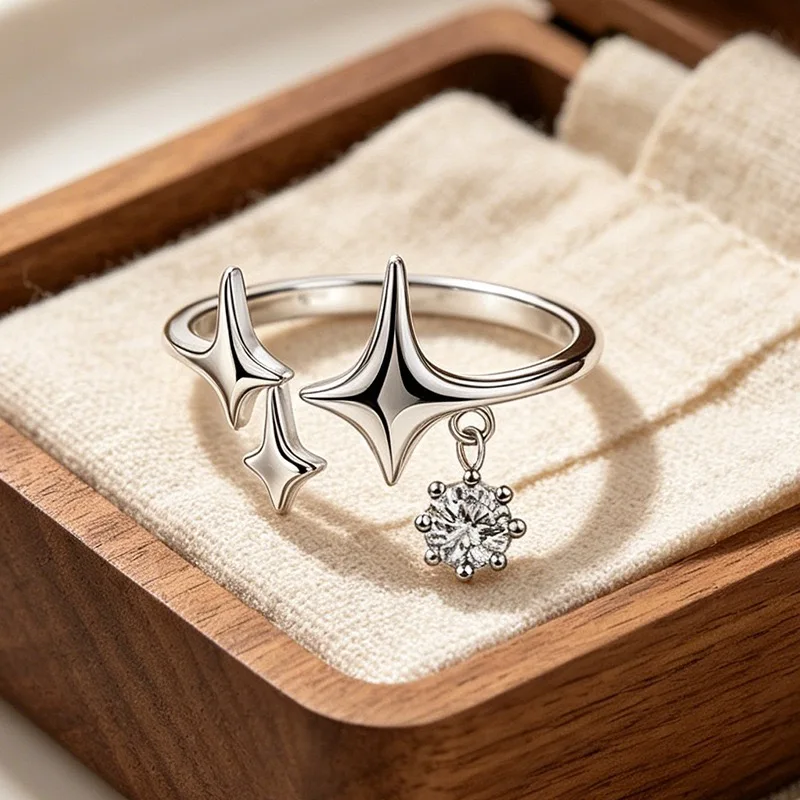 

BF CLUB 925 Sterling Silver Ring For Women Jewelry Vingtage Stars CZ Vintage Handmade Ring Allergy For Party Birthday Gift