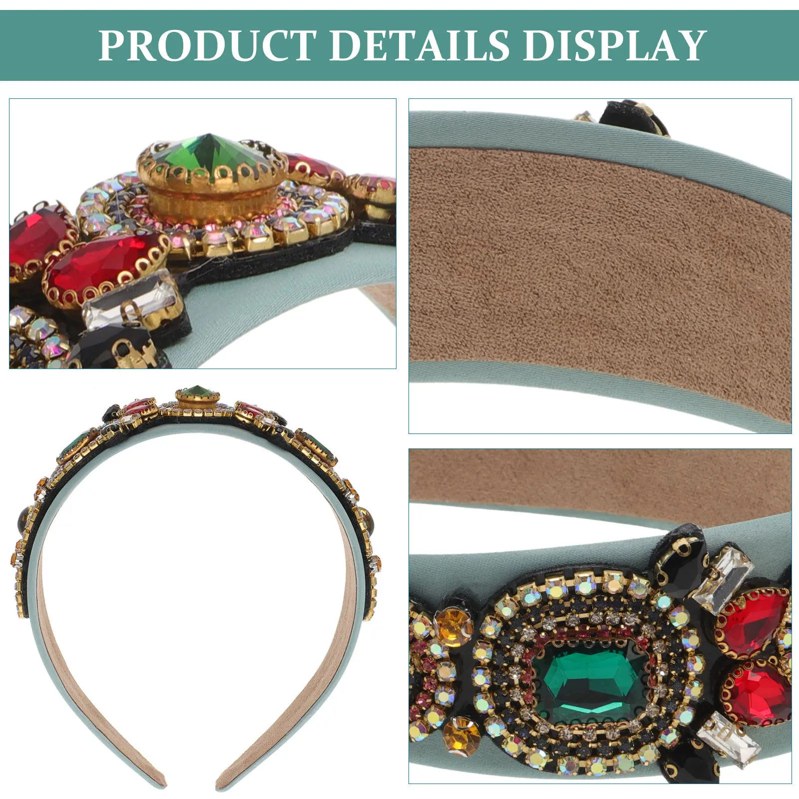 1Pcs Vintage Rhinestone Hoop Wide Fashion Headband Women Elegant Daily Party Wear Gift Exquisite Design Green