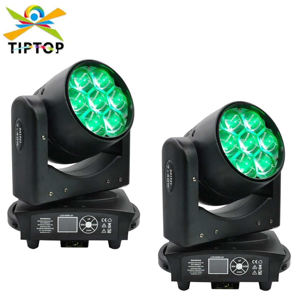 

2 Pack 7x40W Zoom Led Moving Head Spot Light LED Display RGBW 4IN1 Color 350W Power Supply Wash Beam 2IN1