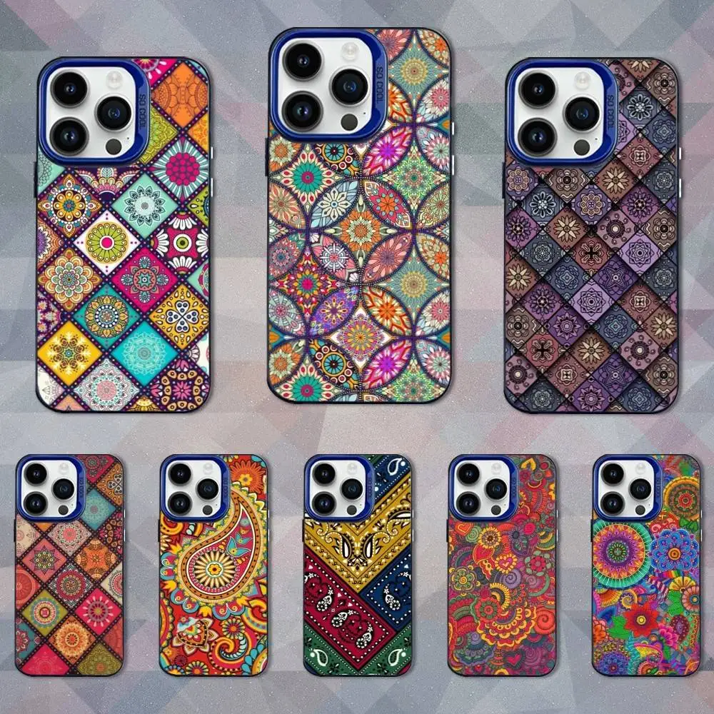 

Colorful Art Mandala Phone Case For iPhone 16,15,14,13,12,11,Mini,Pro,SE,MAX Blue Matte Silicone Cover