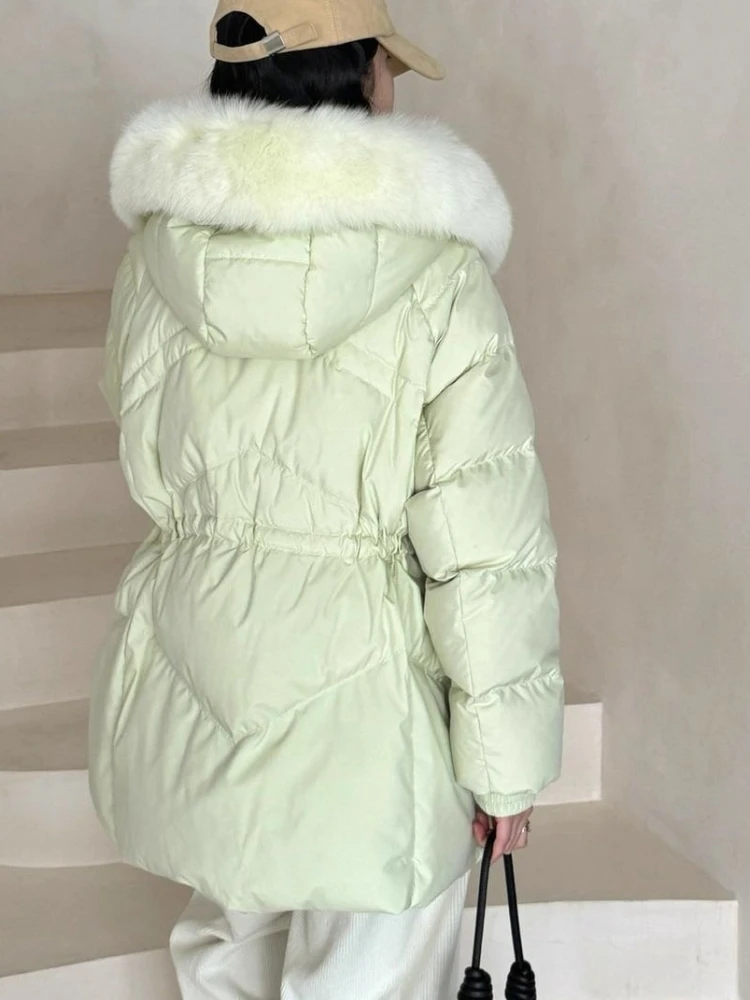 Grande vraie fourrure de renard col doudoune hiver à capuche épais porter Parkas femmes mode mince 90% blanc canard bouffant manteau vêtements d'extérieur