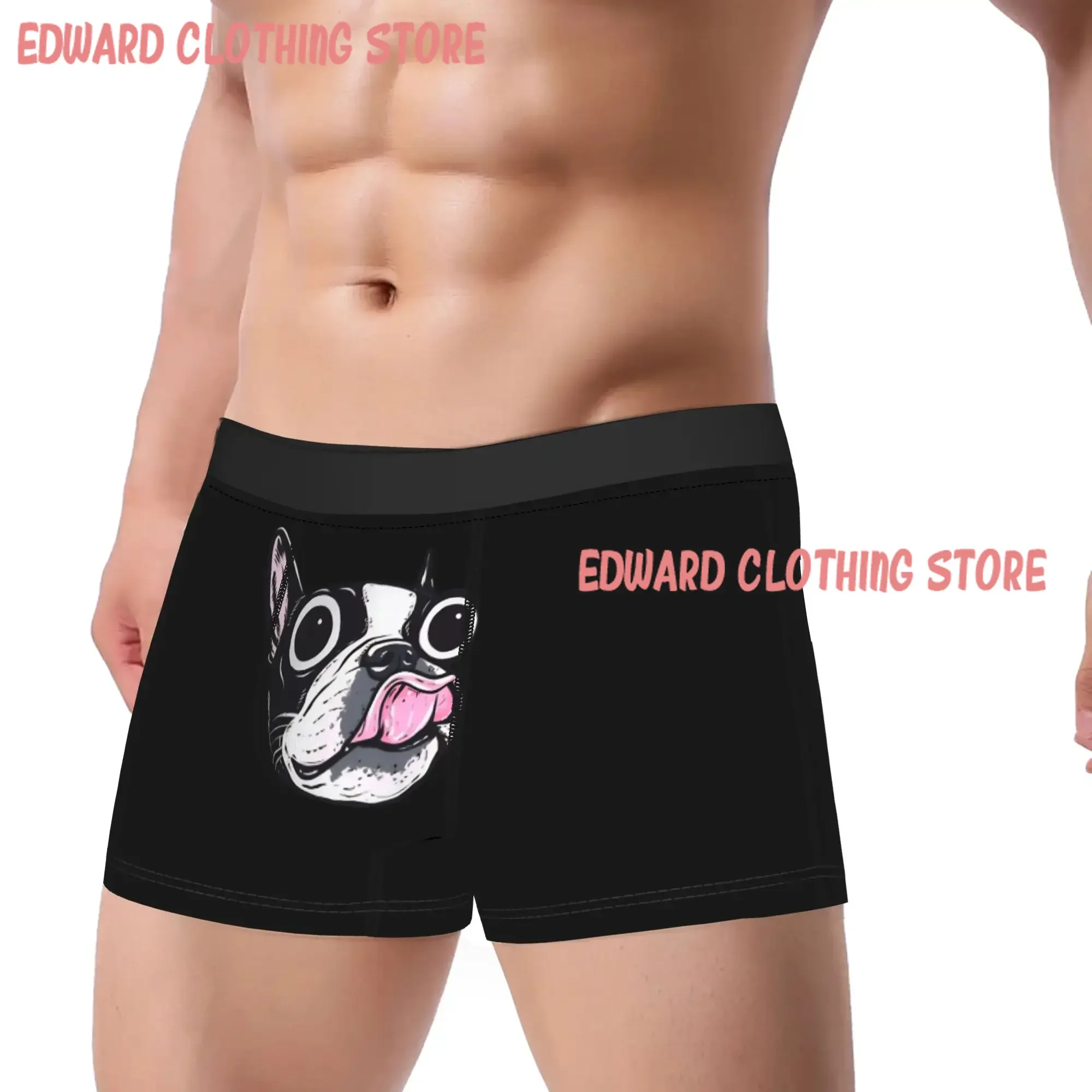 Boston Terrier Tongue Underwear  Breathable Underpants Custom Boxer Brief For Men 3D Pouch Large Size Trunk