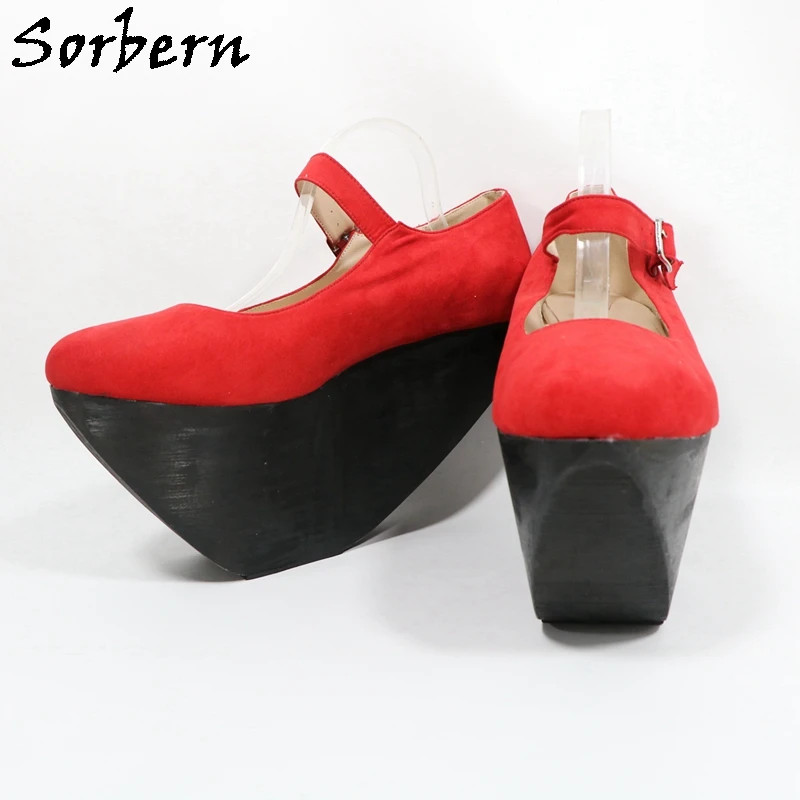 Sorbern Mary Jane Seesaw Flatform Women Pump Shoes Eu46 Round Toe Heelless High Heels Drag Queen Unisex Custom Multi Colors