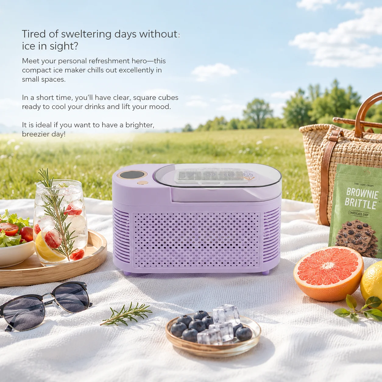 Mini Portable Electric Ice Maker, 12V & AC Dual Power, 8 Square Ice Cubes Ready in 10-15 Mins, Semiconductor Technology, Energy Saving 120W, Low Noise 60dB, Creamy White Color, US Plug, for Home Offic