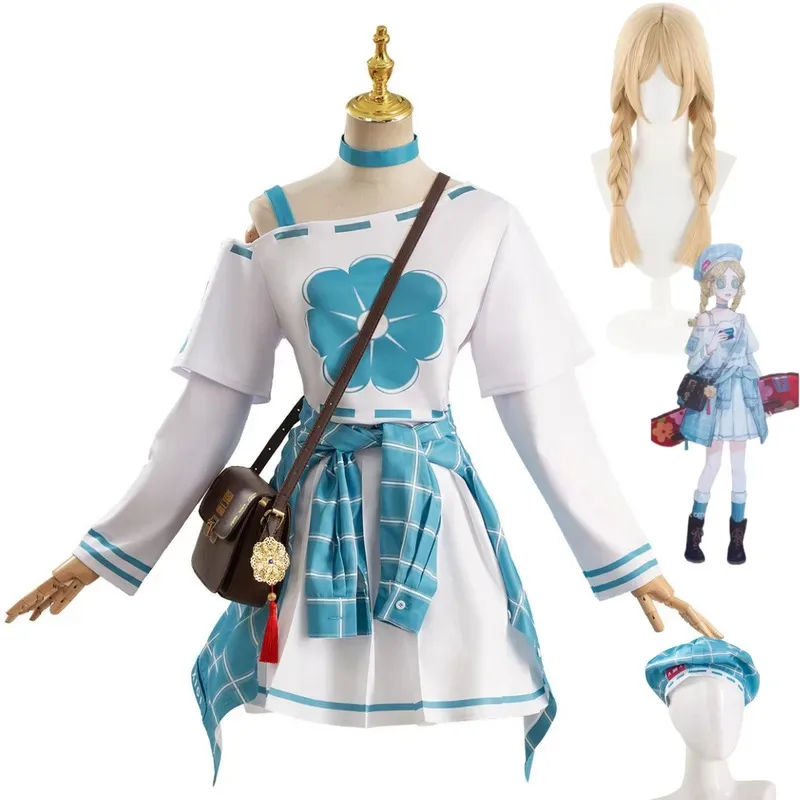 애니메이션 게임 앤 레스터 장난감 판매자 코스프레 의상 가발 긴 소매 티셔츠 격자무늬 코트 셔츠 가방 여성 귀여운 카니발 의상