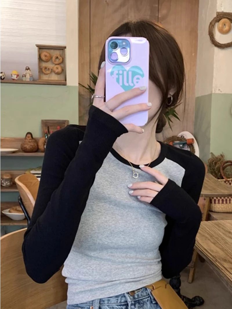 قميص نسائي بأكمام طويلة بتصميم شبكي عتيق متعدد الألوان، ضيق ومريح، مناسب للارتداء الداخلي، يجمع بين الحلاوة والجاذبية، مثالي ... #2