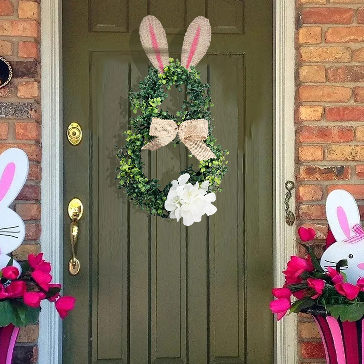 

2025 New Easter Bunny Wreath Front Door Door Hanging Home Decoration Photography Simulation Of Green Plants