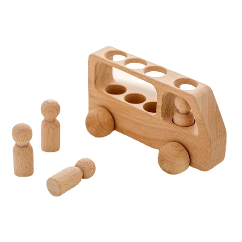 Outdoor Wooden Bus Game Kit Baby Wooden Bus Educational Blocks Natural Wood Car Little Doll Teething Toys Birthday Gifts