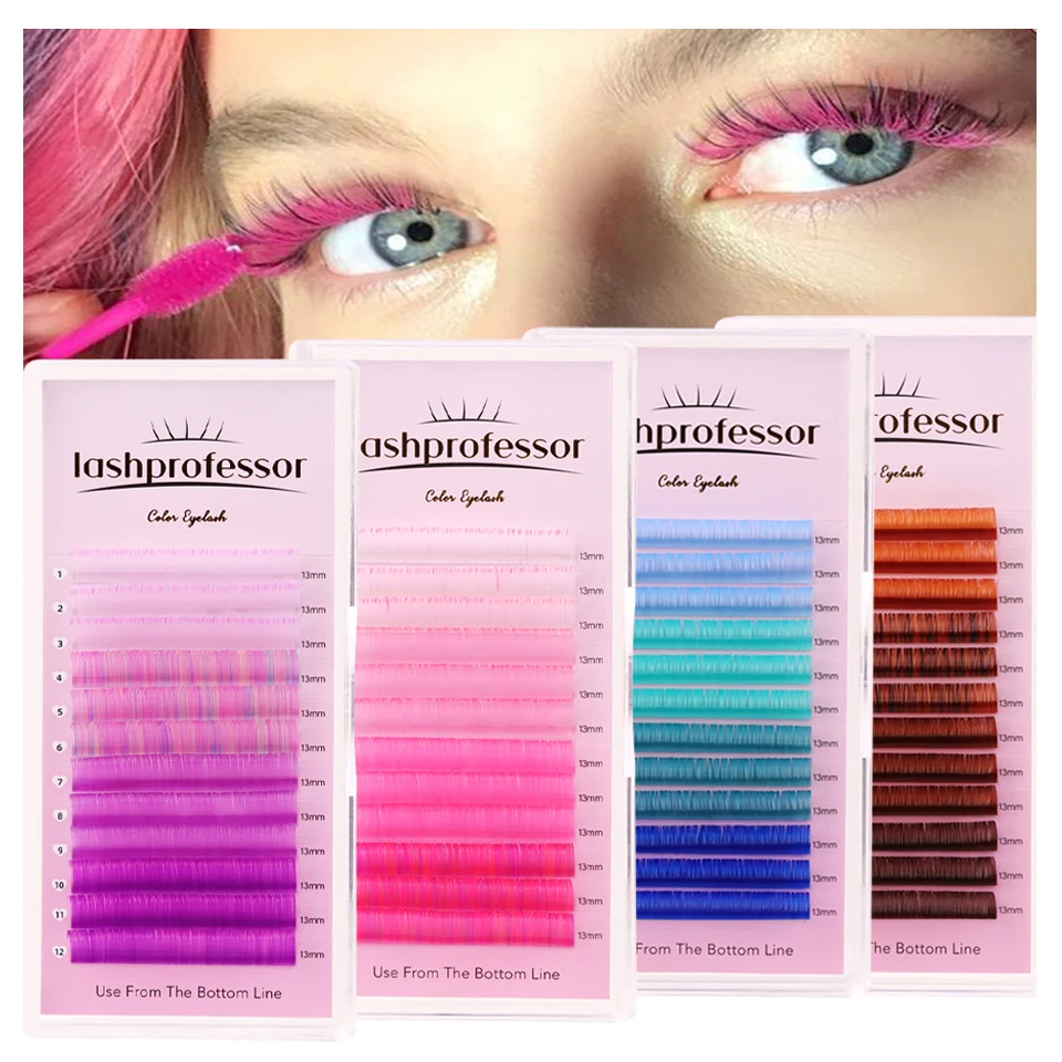 Color Lash Purple Blue Brown Pink Eyelash Extension Individual False Faux Colored Gradient Mink Lashes For Makeup Rainbow Colord