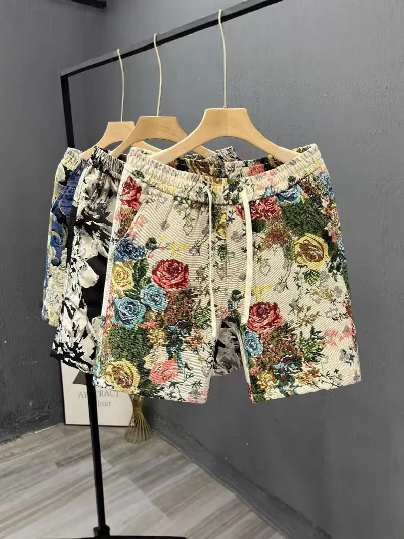 

European and American men's summer Statue of Liberty print comfortable breathable drawstring shorts outdoor casual pants