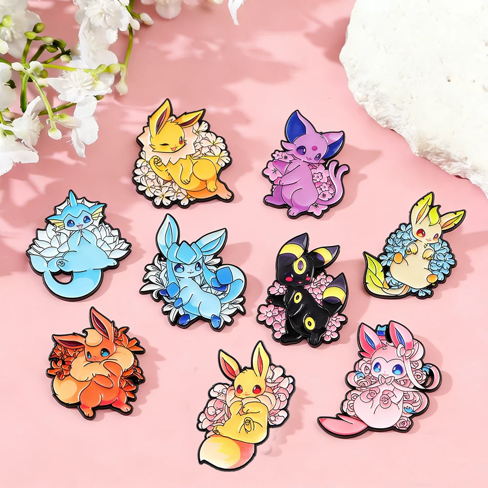 9 Peças Broches/Pins de Lapela Esmaltados de Anime Pokémon Eevee Eeveelutions, com personagens fofos de desenho animado (Flareon, Jolteon, Espeon, Leafeon), para Bolsas e Presentes