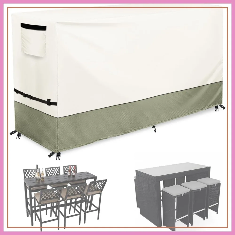 

7 Piece Bar Height Patio Dining Set Covers, 100% Waterproof Outdoor 76 Inch Rectangular High Wicker Bar Table and Chairs Set Cover, Beige