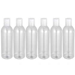 6pcs Refillable Bottles Containers: 250ml Transparent Squeezable Shampoo Bottle Toiletry Bottles with Press Disc Cap for Lotions