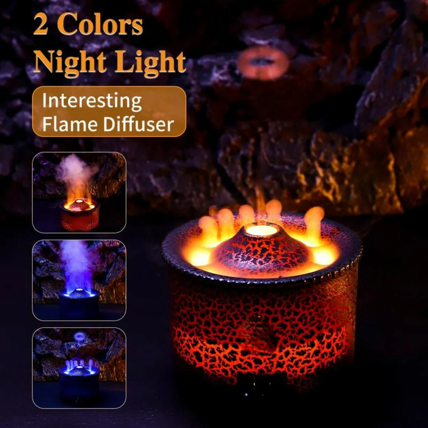 High-capacity Air Humidifier with Essential Oil Diffuser, Realistic Flame & Volcanic Light Effects, Remote Control - Perfect for