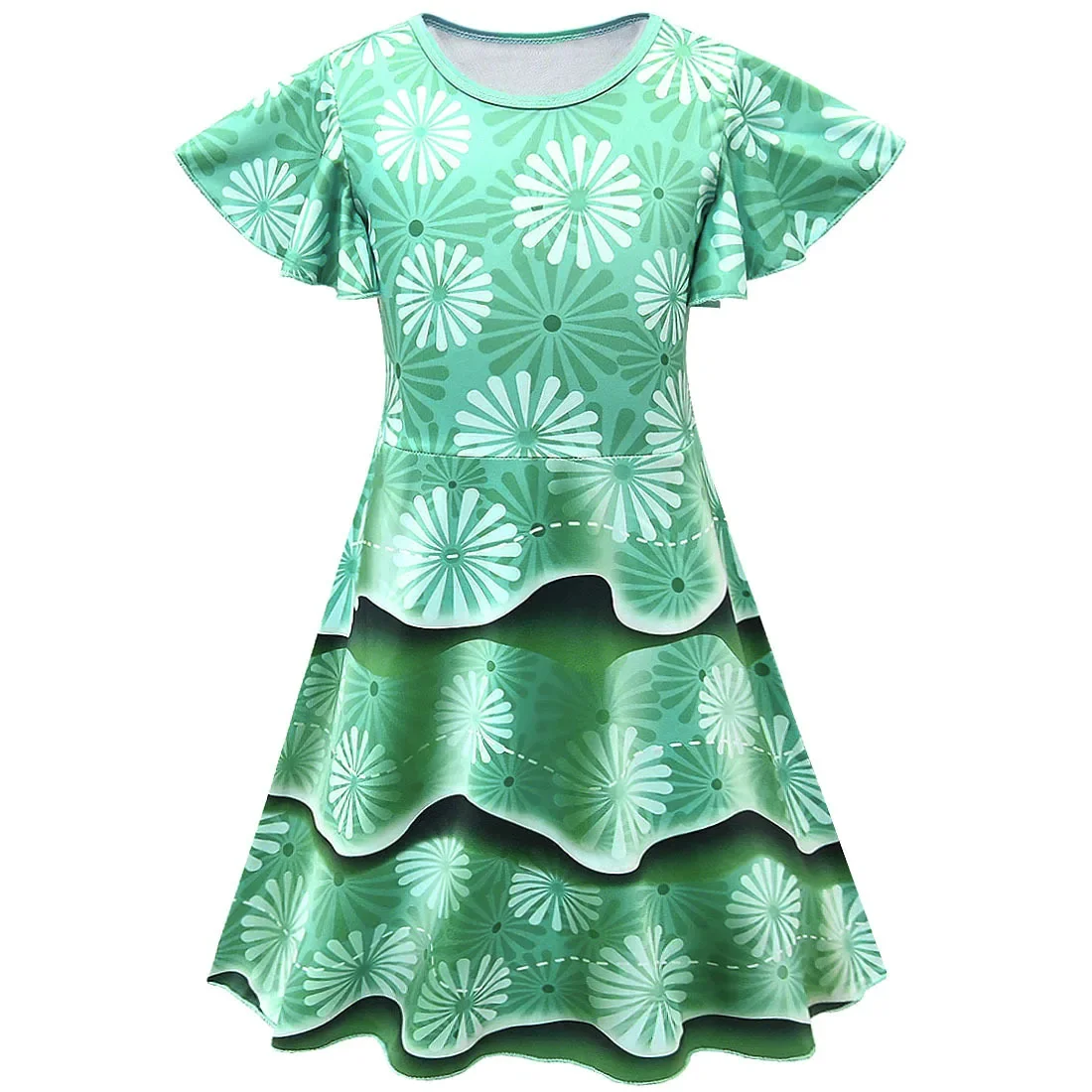 Kids Anime Cartoon Fancy Nancy Green Ruffle Print Short Sleeves Dress Outfit for Girls Christmas Halloween Cosplay Costume